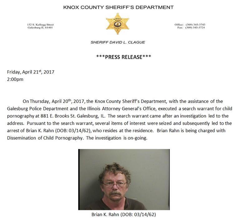 Galesburg man arrested for child pornography.